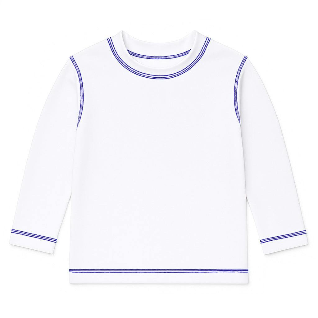White and Royal Long Sleeve Rashguard with UPF 50