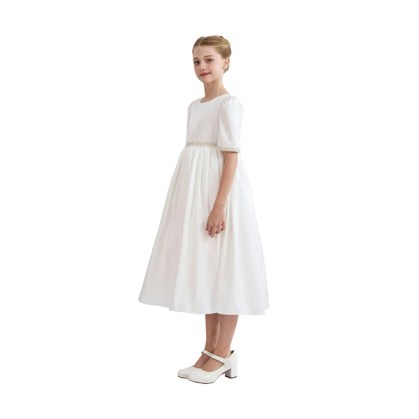 White Vasonette Pearl-Embellished Dress