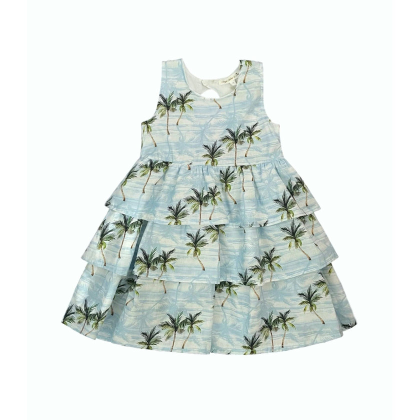 Resorts and Islands Palm Trees Tiered Cotton Summer Dress