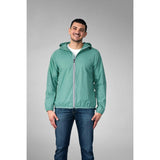 Moss green full zip packable Rain jacket and windbreaker