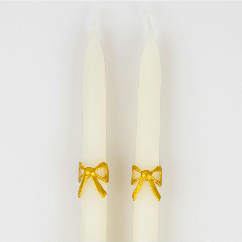 Gold Bow Taper Candles