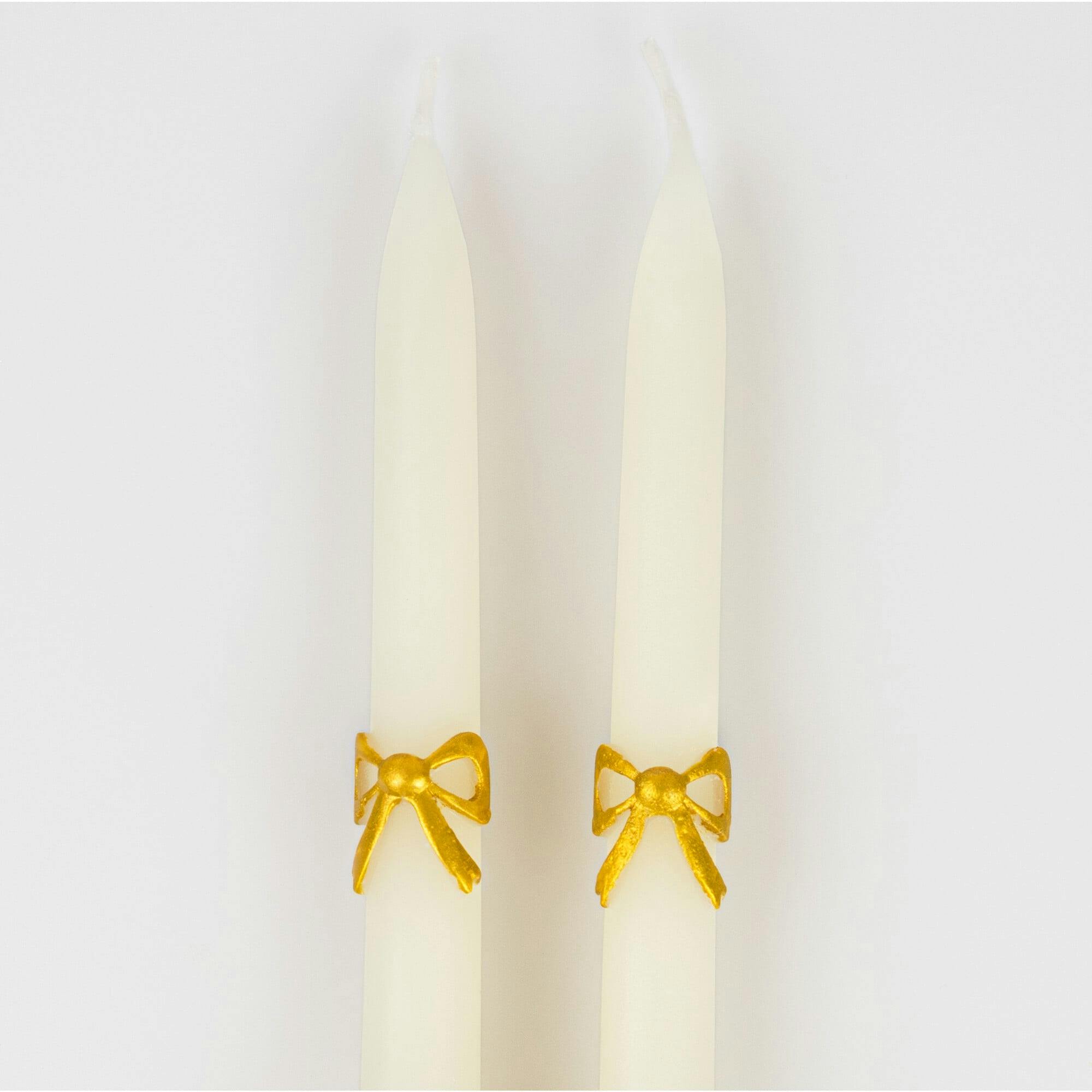Gold Bow Taper Candles