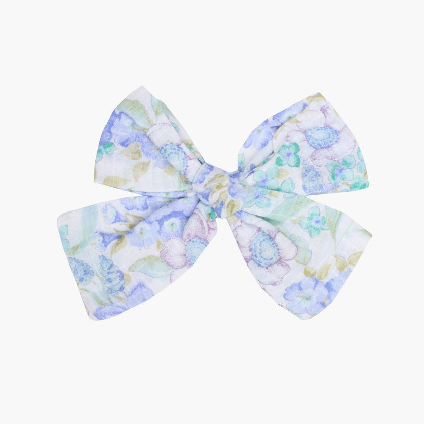 Cotton Flower Blue Bow Clip
