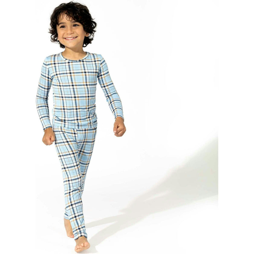Holiday Plaid Blue Bamboo Kids Pajamas