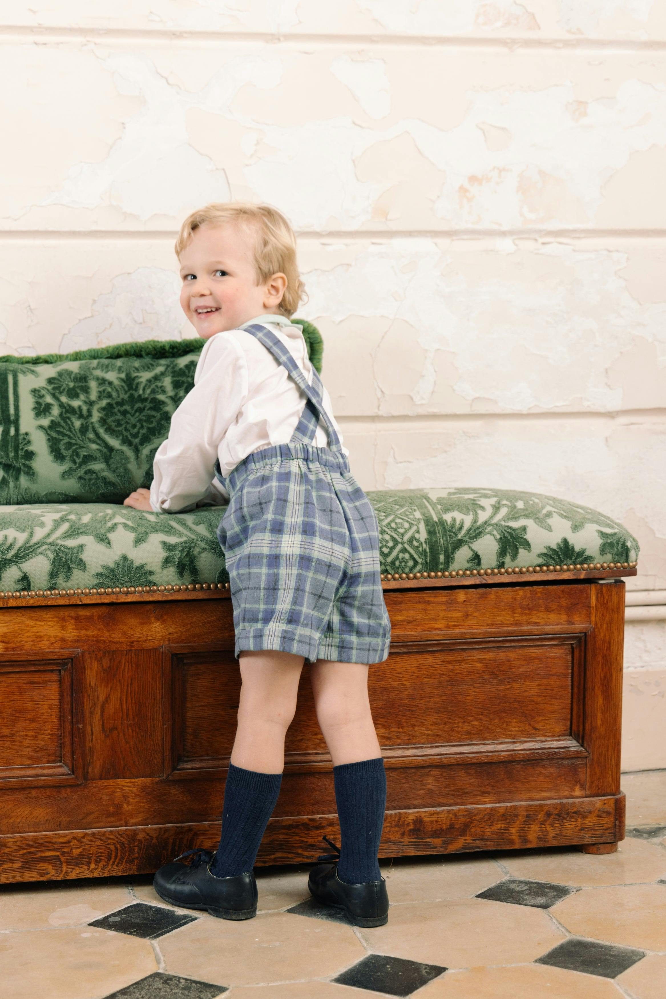 George Blue Tartan Overalls and Shirt