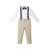 Kids White Buttondown Bowtie and Suspenders Set