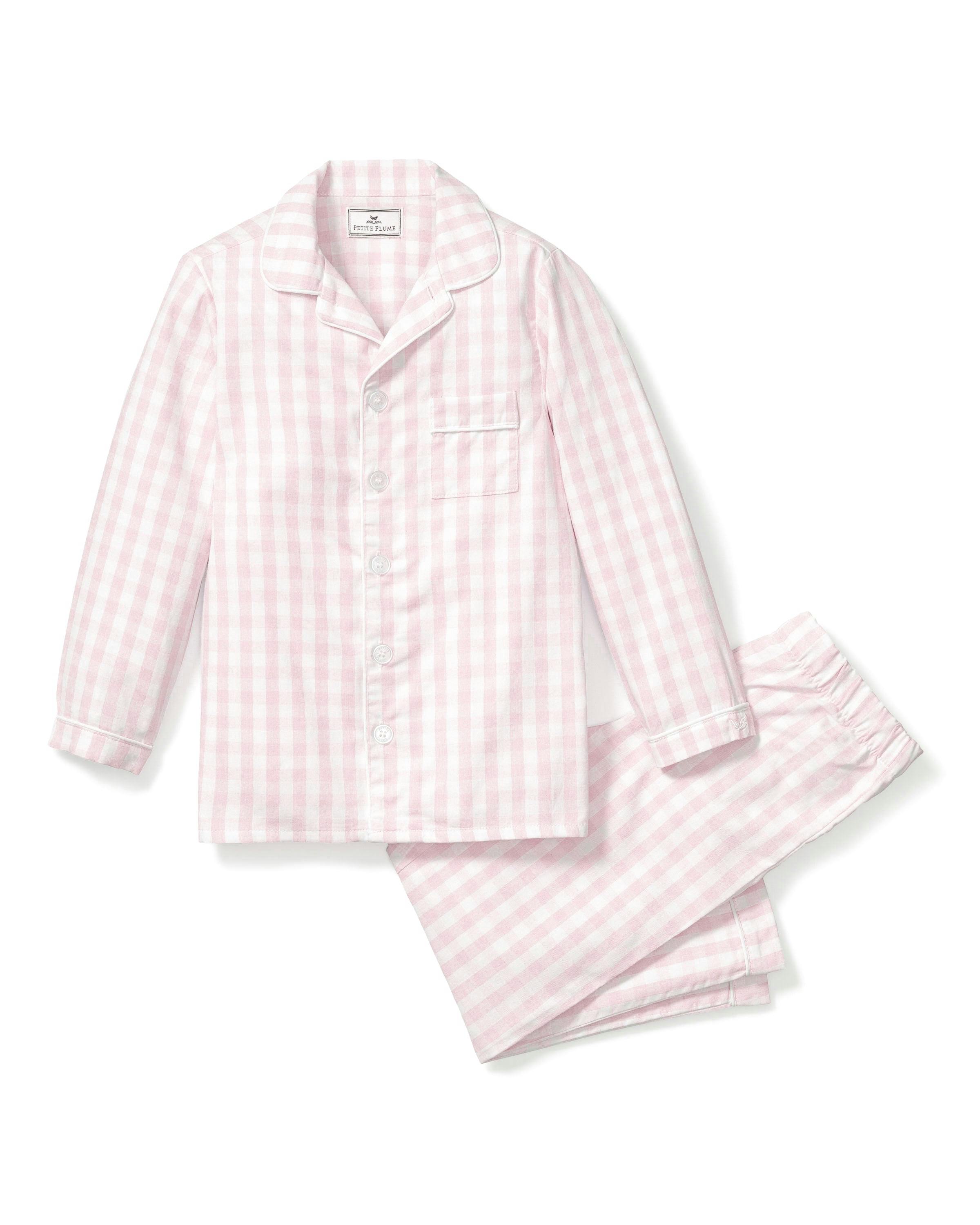 Kid's Twill Pajama Set in Pink Gingham