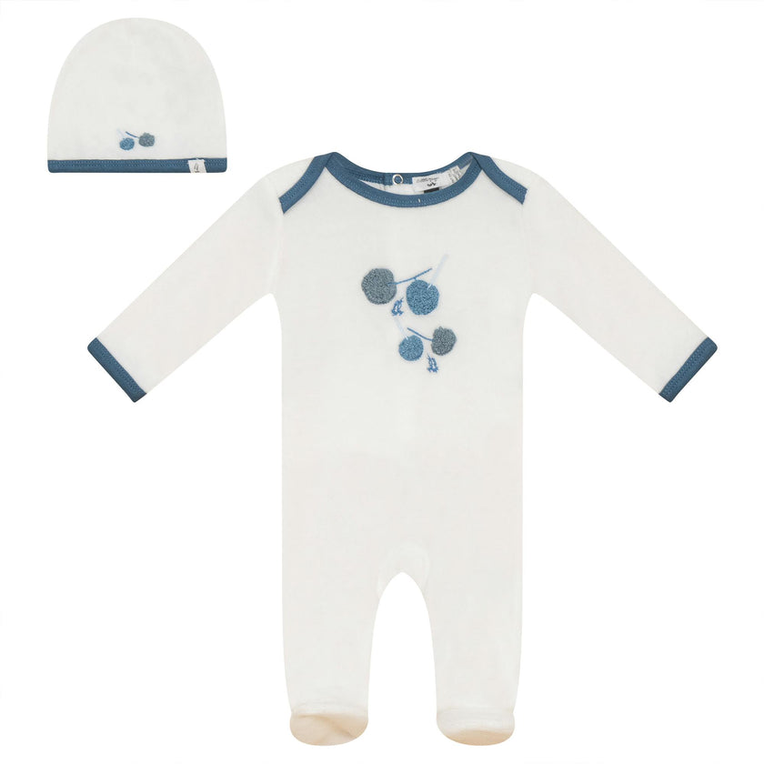 Velour Cherry Print Onesie with Hat