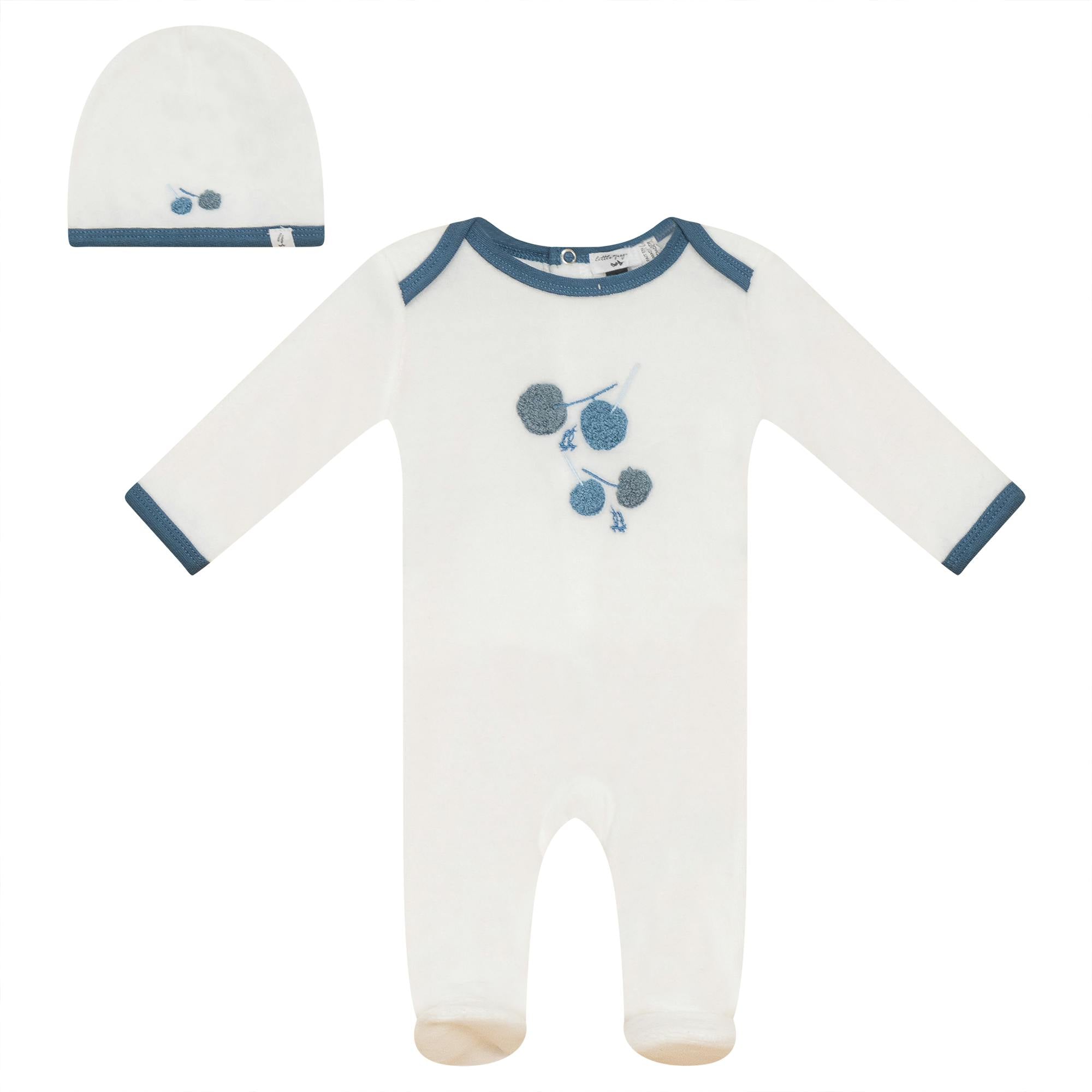Velour Cherry Print Onesie with Hat