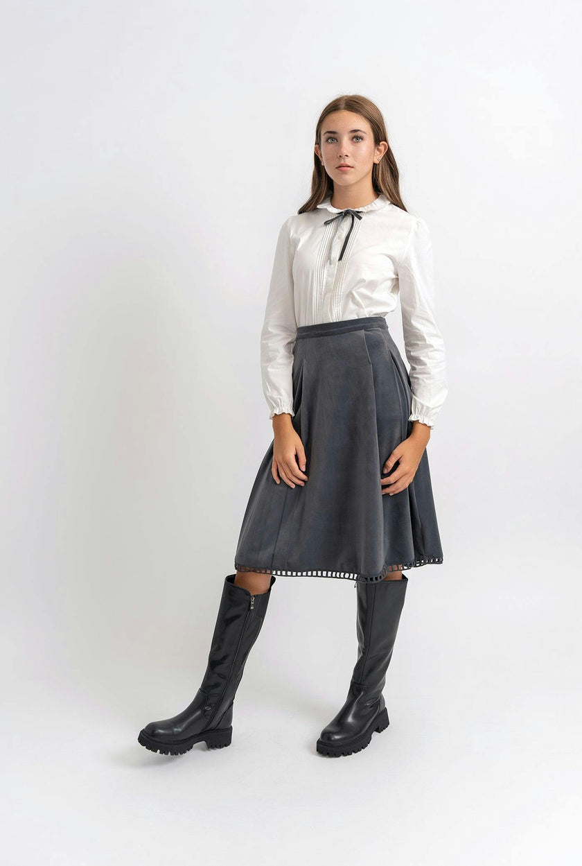 Woven Lace Trimmed Button Front Blouse