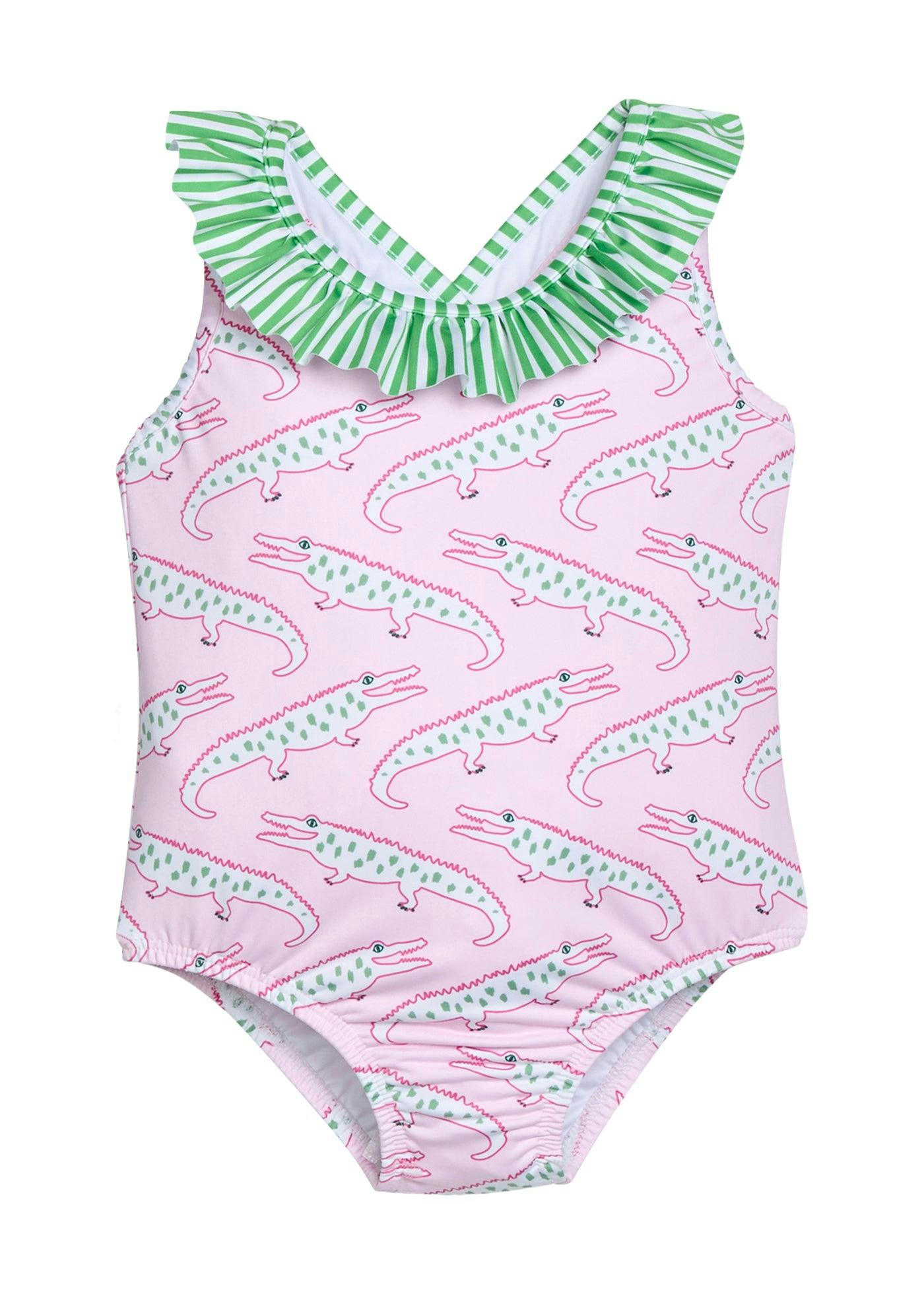 Ruffled One Piece Swimsuit - Pink Alligator Alley