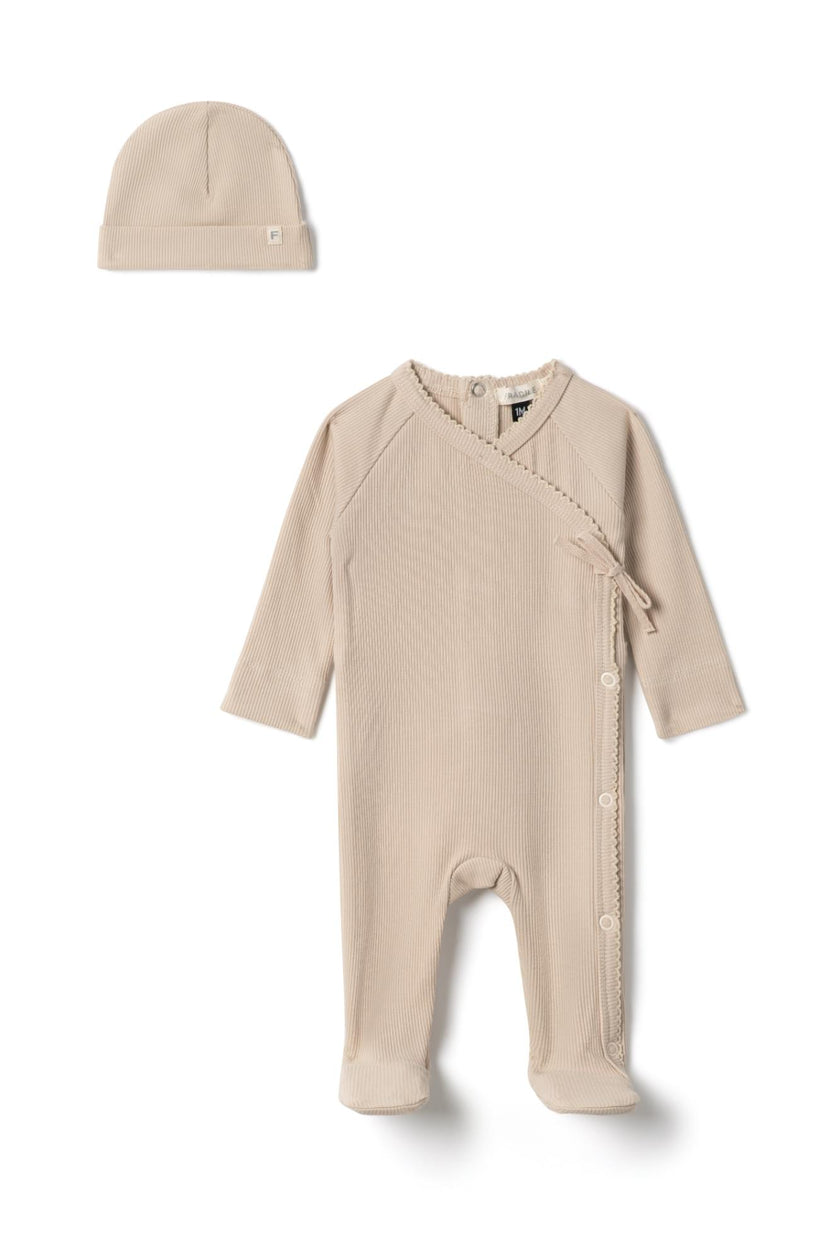 Ribbed Snap Front Romper and Hat Two Piece Set
