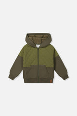 Full Zip Hooded Bi-Material Cardigan Green