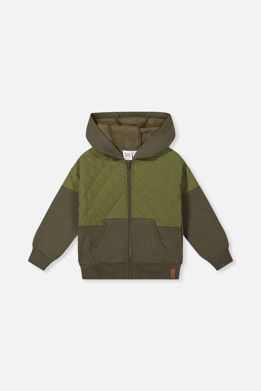 Full Zip Hooded Bi-Material Cardigan Green