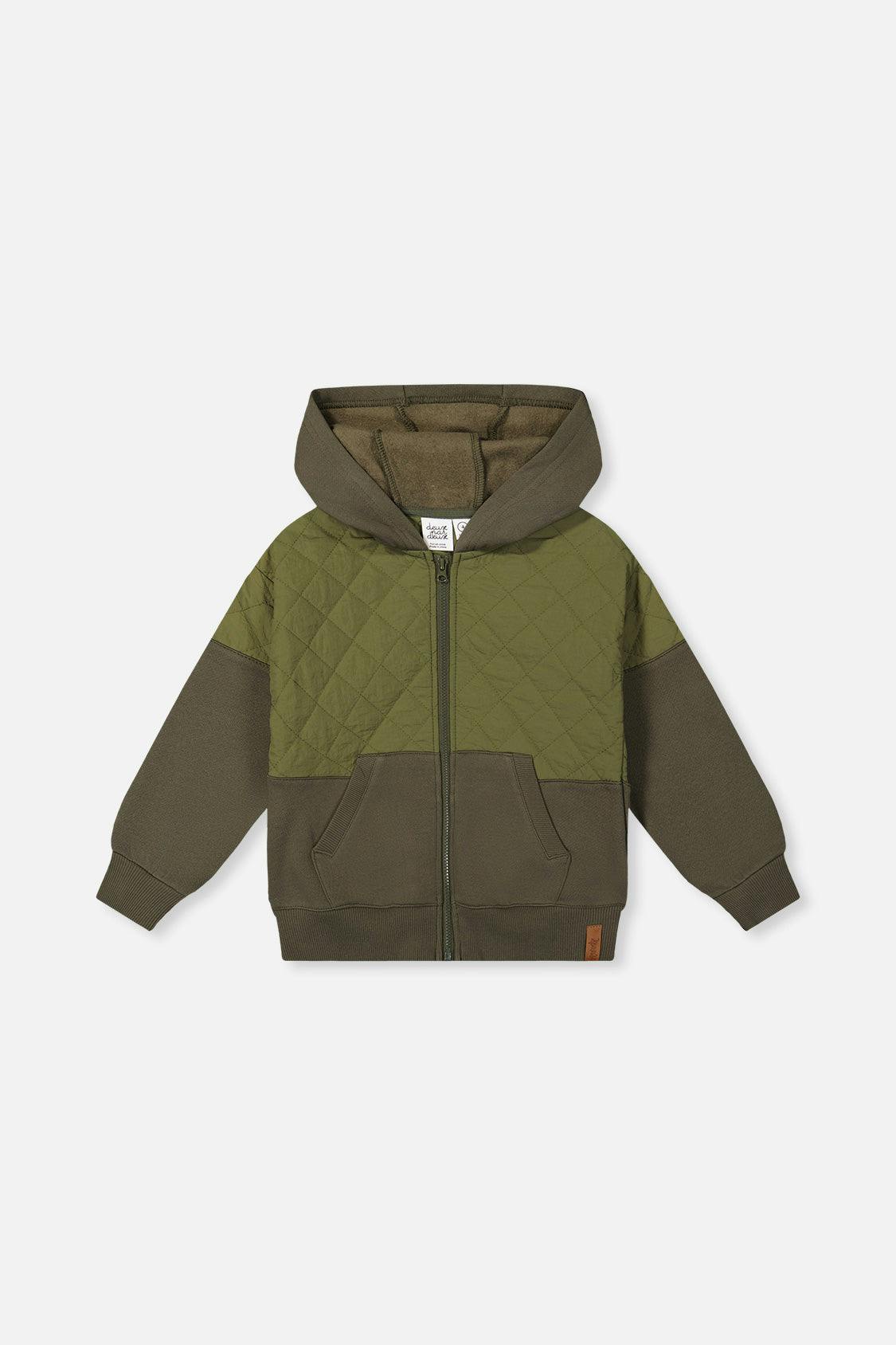 Full Zip Hooded Bi-Material Cardigan Green