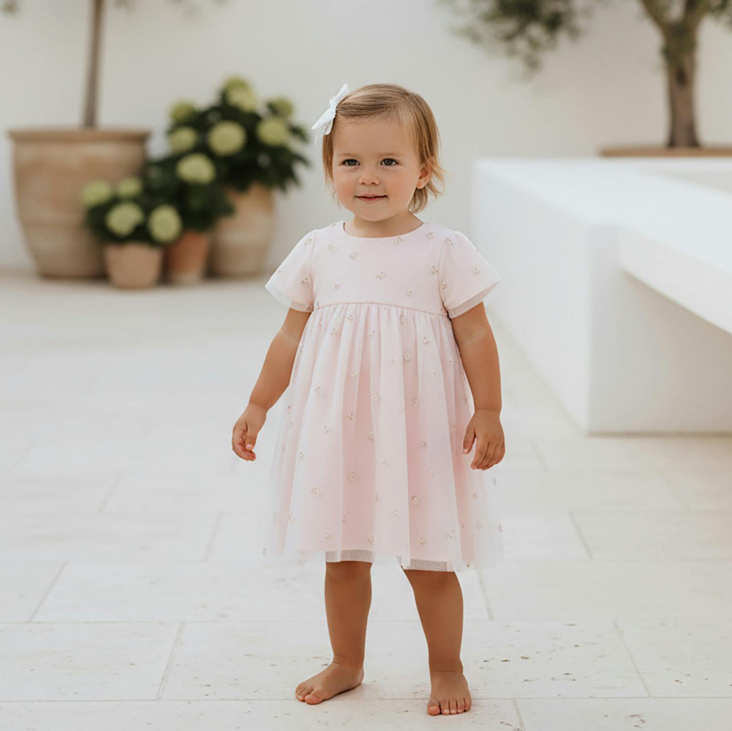 Flora Baby Dress , Pink Flower Embroidery