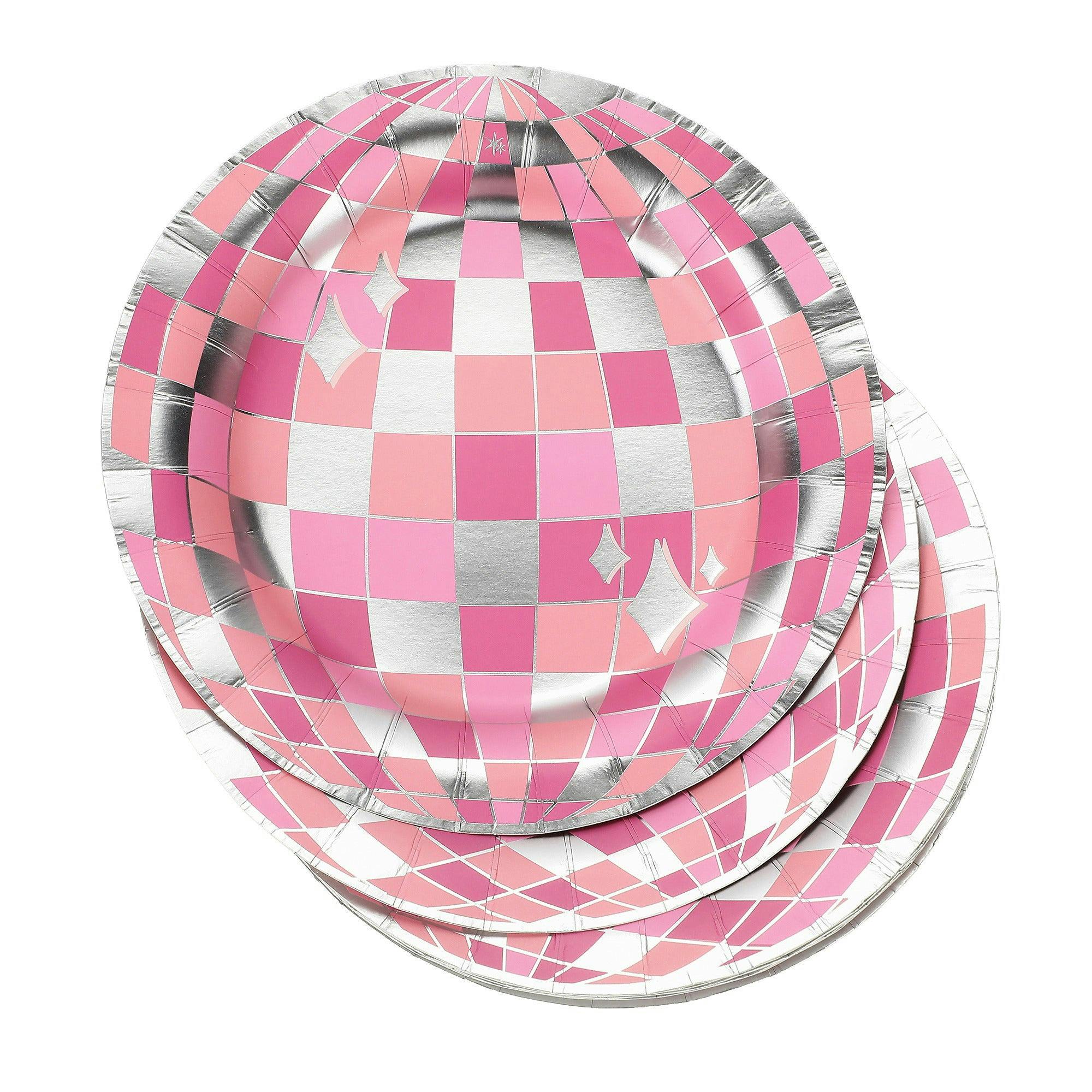 Packed Party Disco Ball Pink Paper Plates (set of 8)