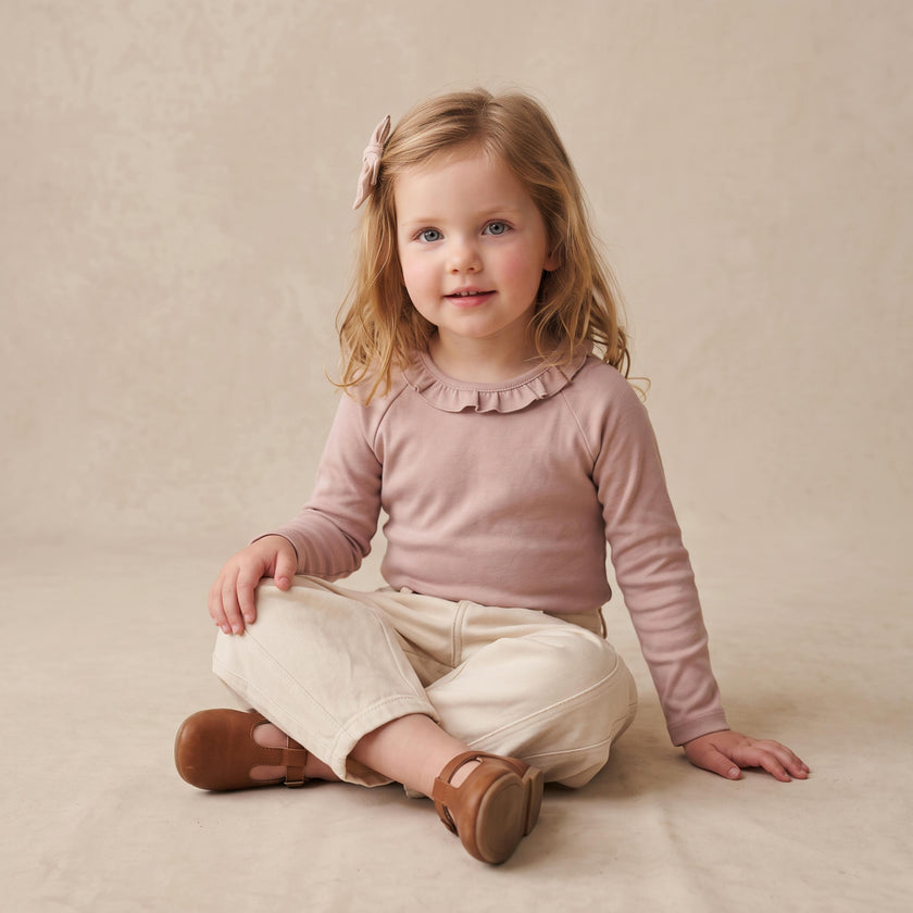 Organic Ruffle Neck Top - Dusty Rose