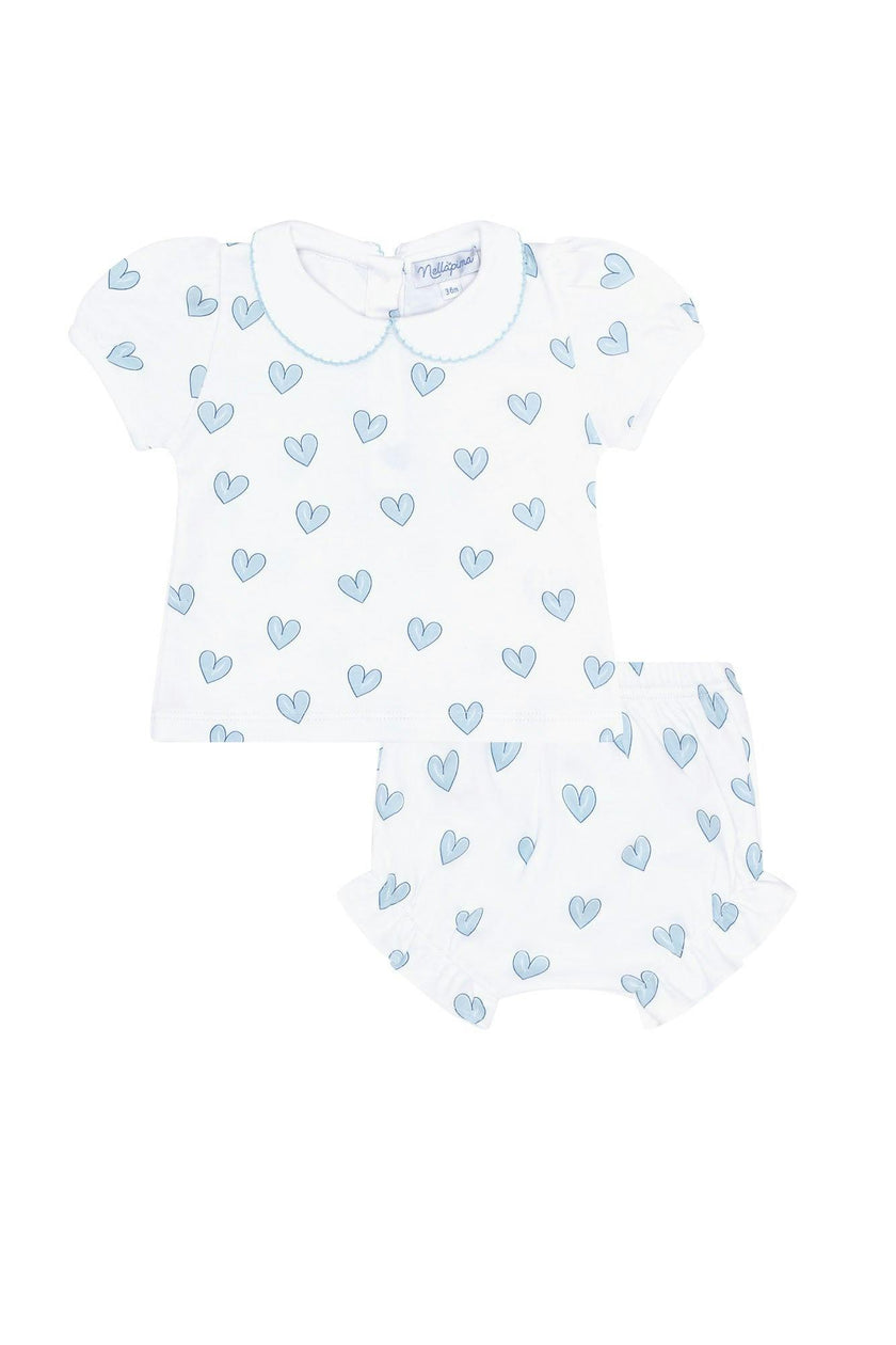 Blue Heart Print Diaper Cover Set