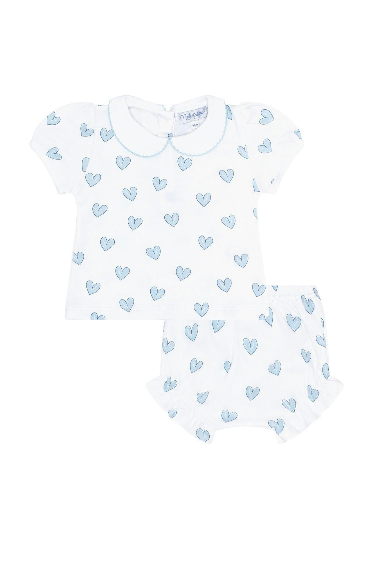 Blue Heart Print Diaper Cover Set
