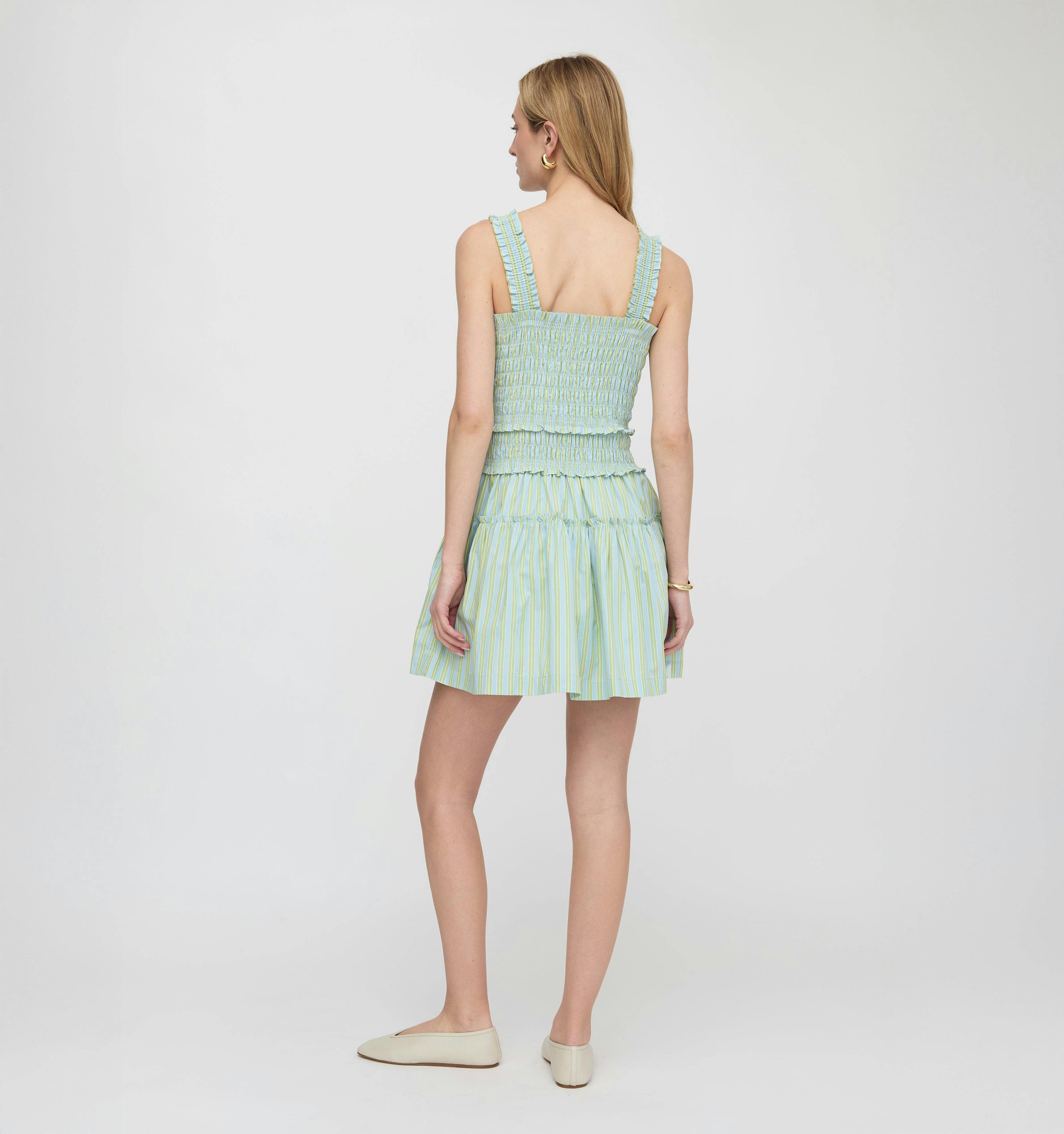 The Azalea Mini Nap Dress - Blue/Green Stripe