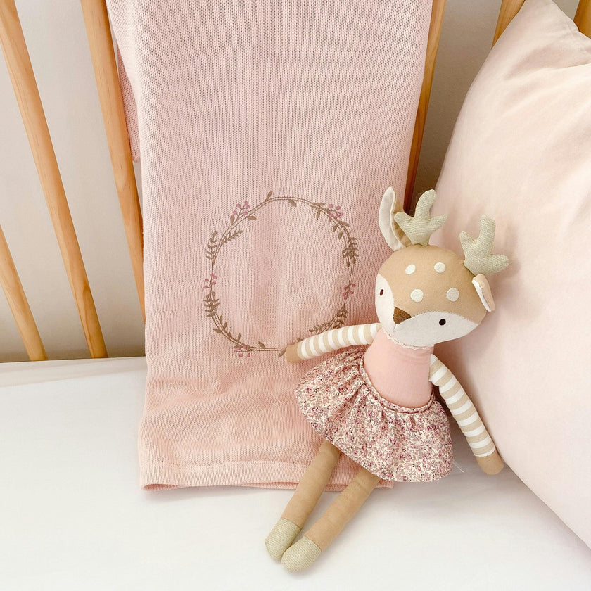 Wreath Embr. Double Sided Blanket - Pink
