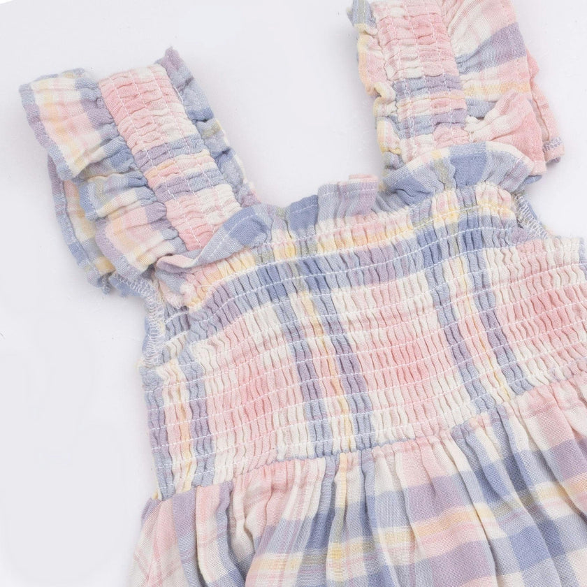 Dusty Plaid - Smocked Sundress with Bloomer
