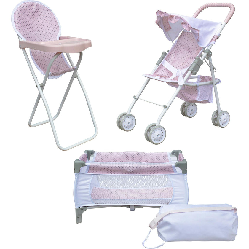 Olivia'S Little World - Polka Dots Princess 3 In 1 Doll Nursery Set