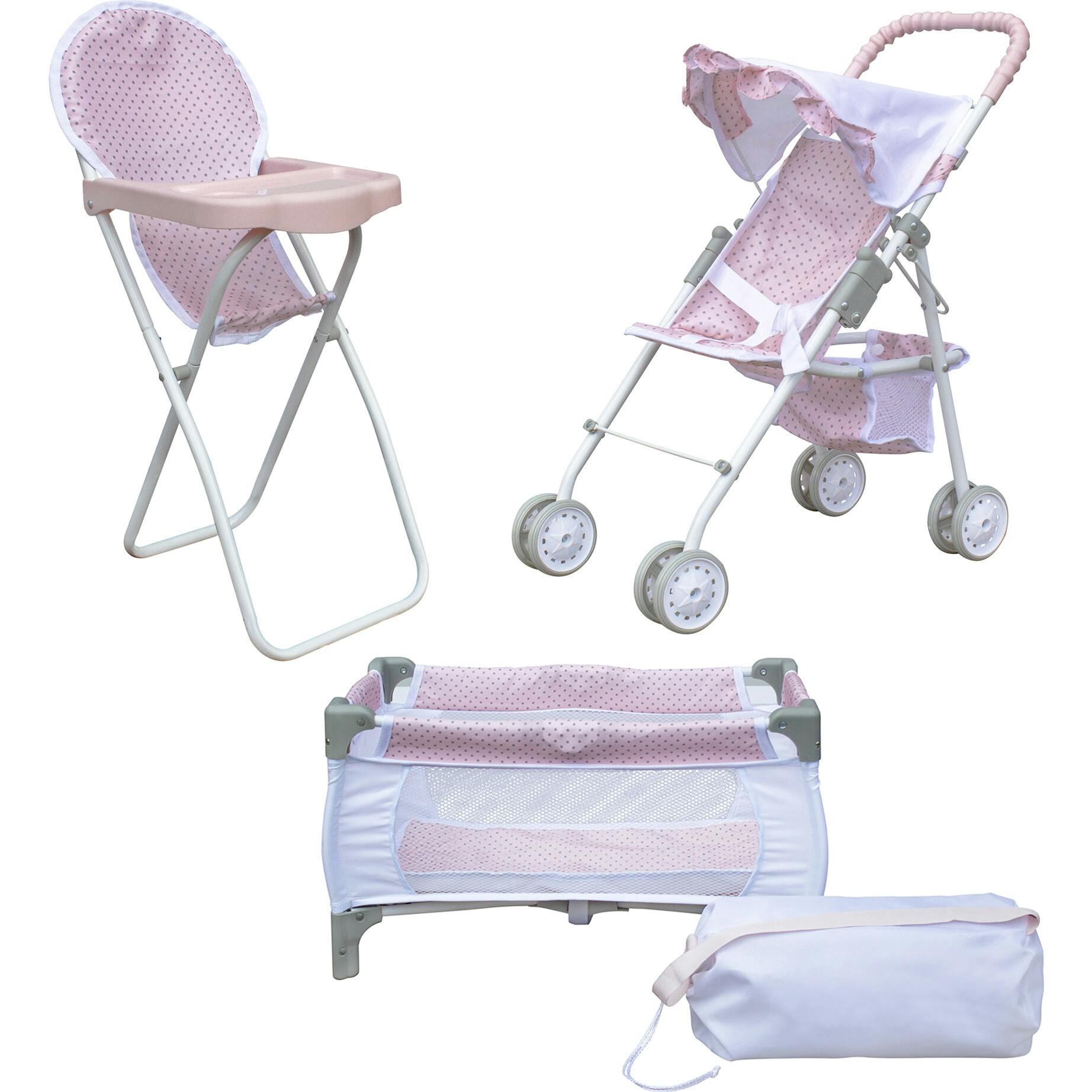 Olivia'S Little World - Polka Dots Princess 3 In 1 Doll Nursery Set