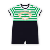 Stripe Knit Shortall With Baseball Field