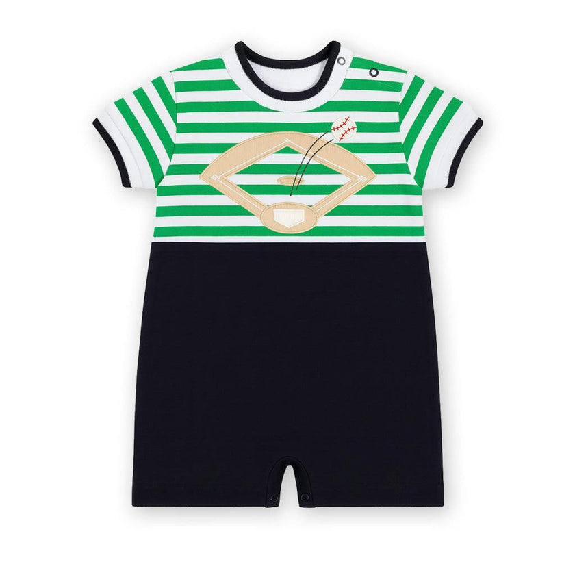 Stripe Knit Shortall With Baseball Field