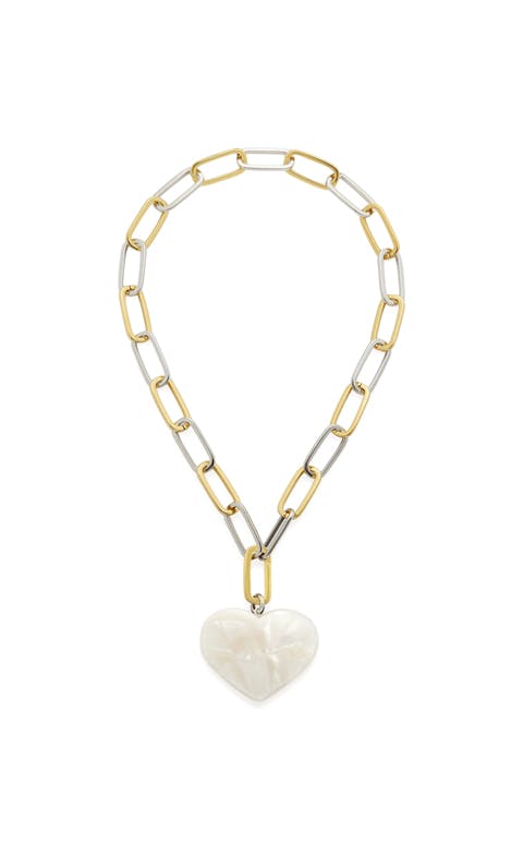 Grande Heart Pendant Necklace in White Shell