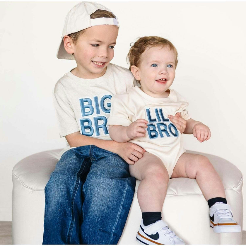 Lil Bro Embroidered Patch Short Sleeve Romper - Natural