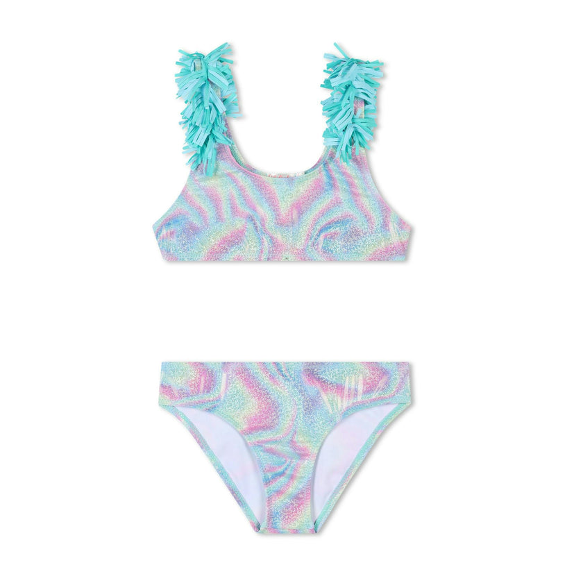 Blue Beach Glass Ruffle Trim Bikini
