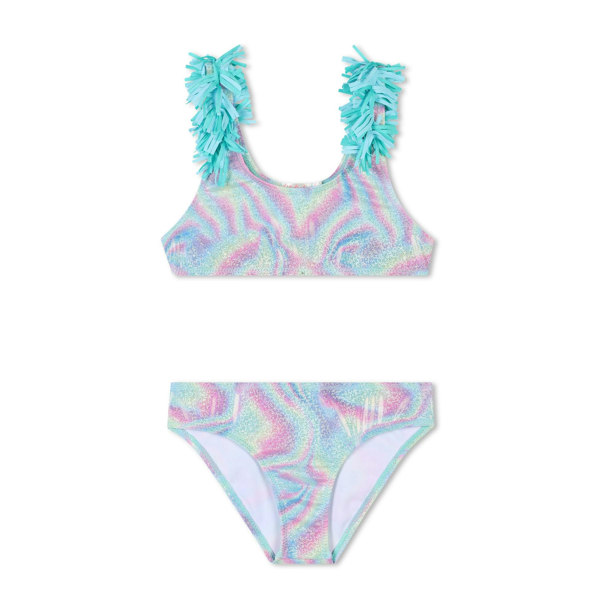Blue Beach Glass Ruffle Trim Bikini