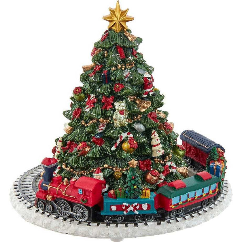 6-Inch Christmas Tree with Revolving Train Music Box