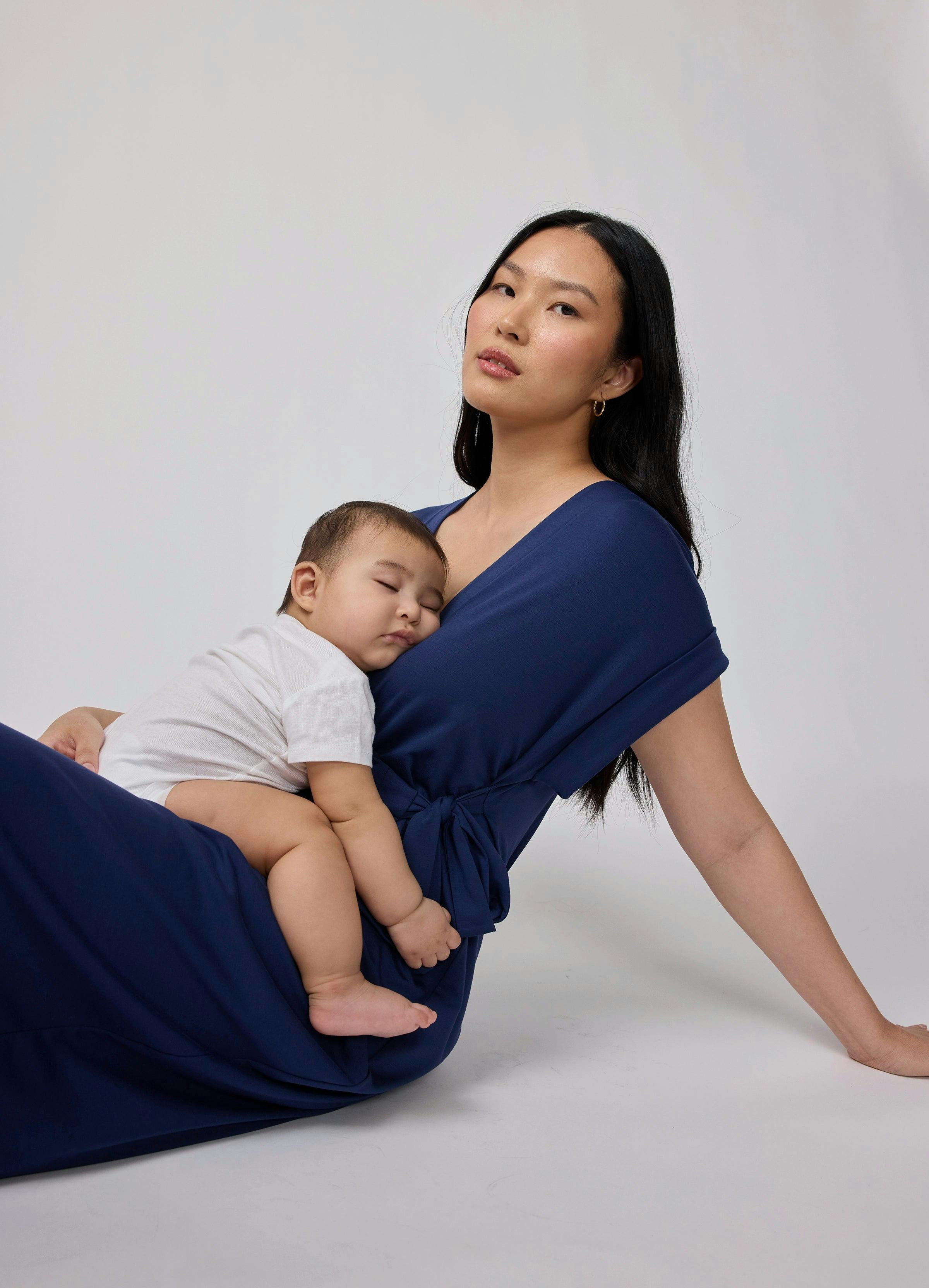 Short Sleeve Knit Wrap Maternity Midi Dress