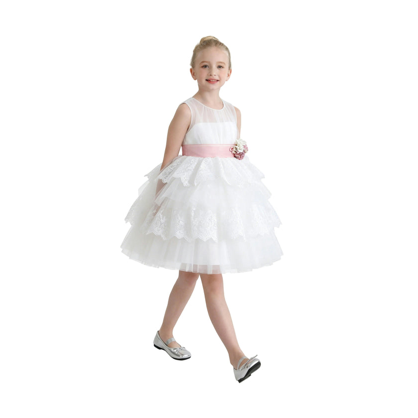 White Divinia Lace & Pink Sash Dress