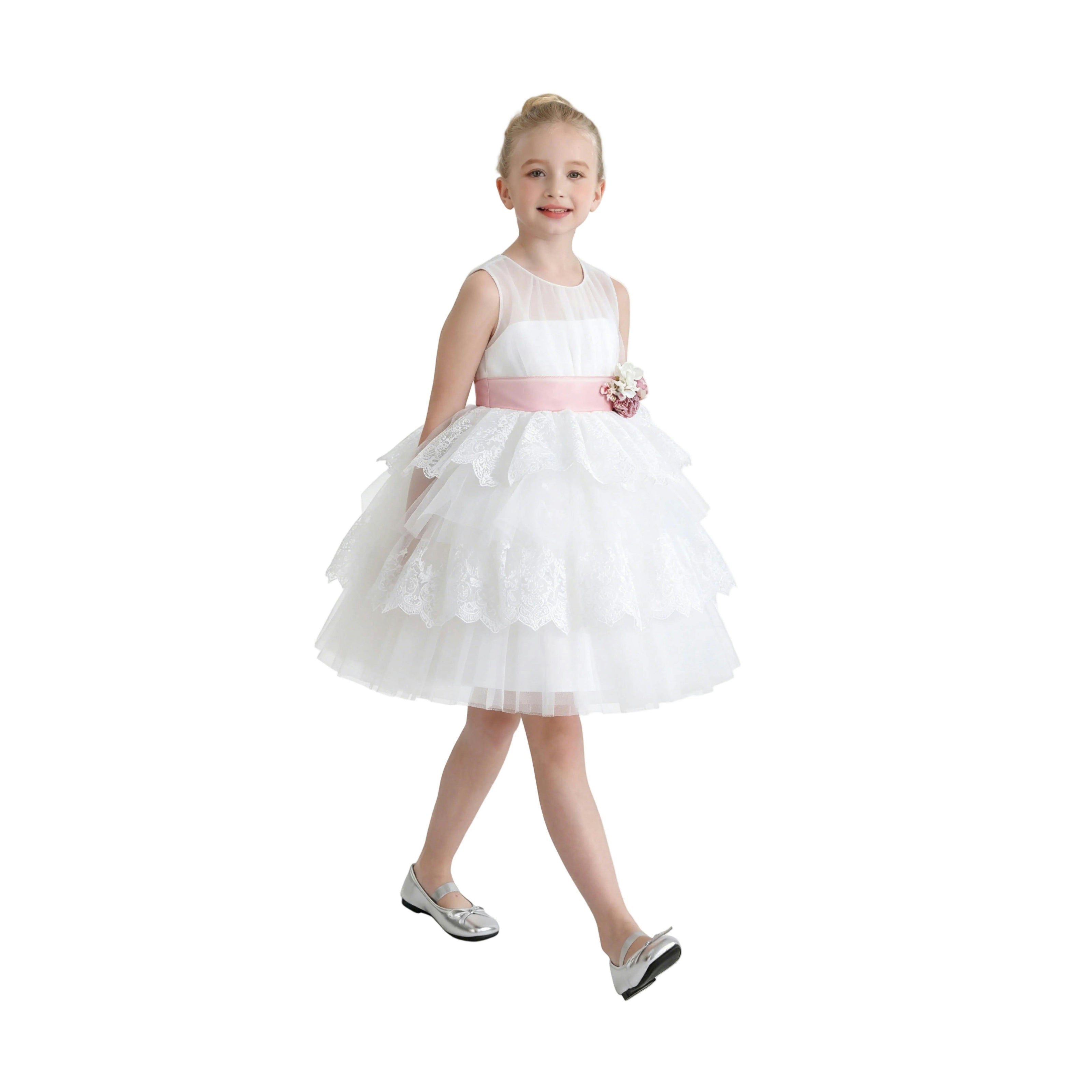 White Divinia Lace & Pink Sash Dress