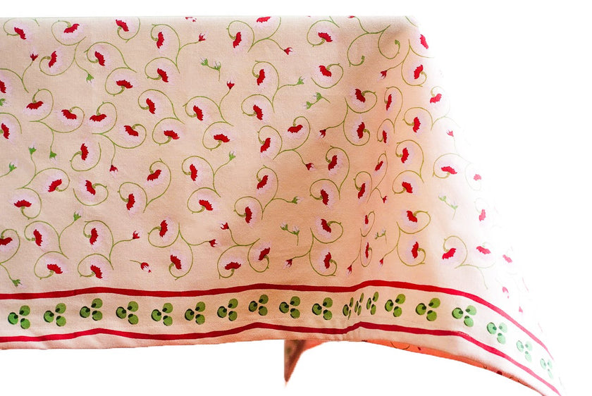 La Leccia Floral Cotton Tablecloth – Light Pink