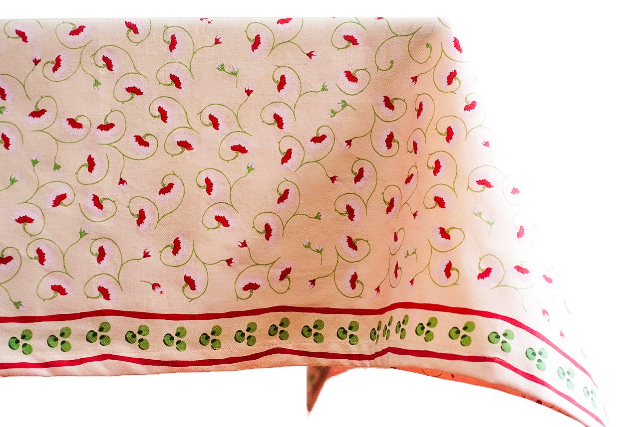 La Leccia Floral Cotton Tablecloth – Light Pink