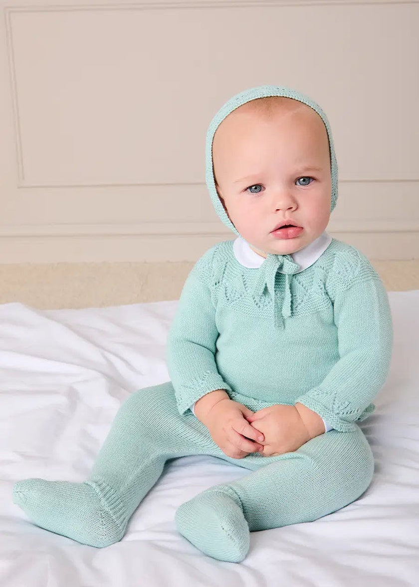 Diamond Openwork Three Piece Knitted Set in Sage Green (1-9mths)