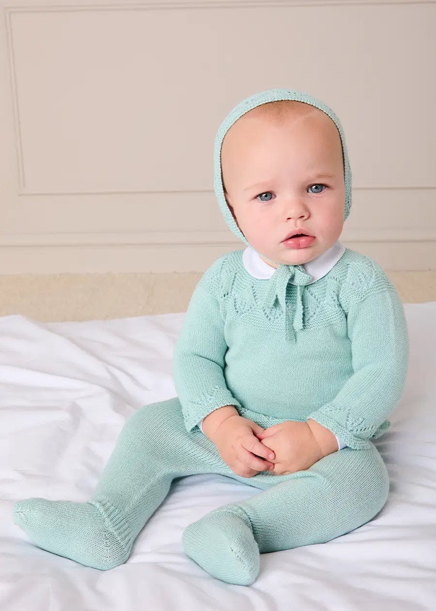 Diamond Openwork Three Piece Knitted Set in Sage Green (1-9mths)