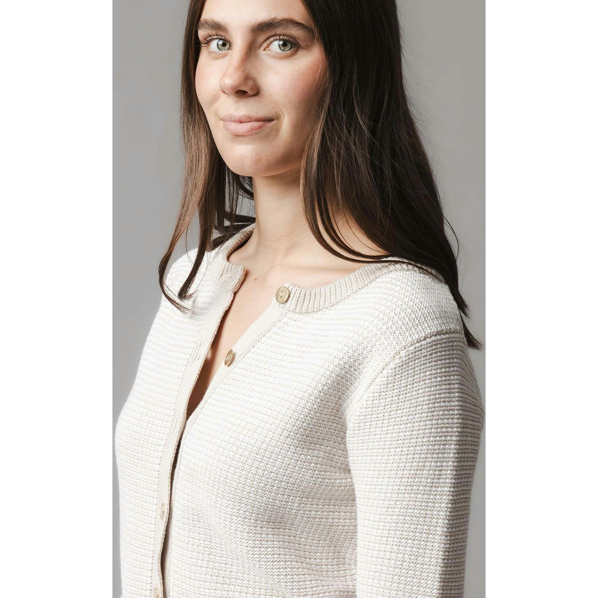 Organic Tweed Stitch Sweater Cardigan, White