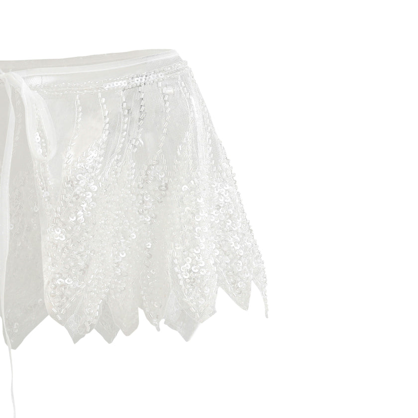 White Sequin Tie-Front Stole