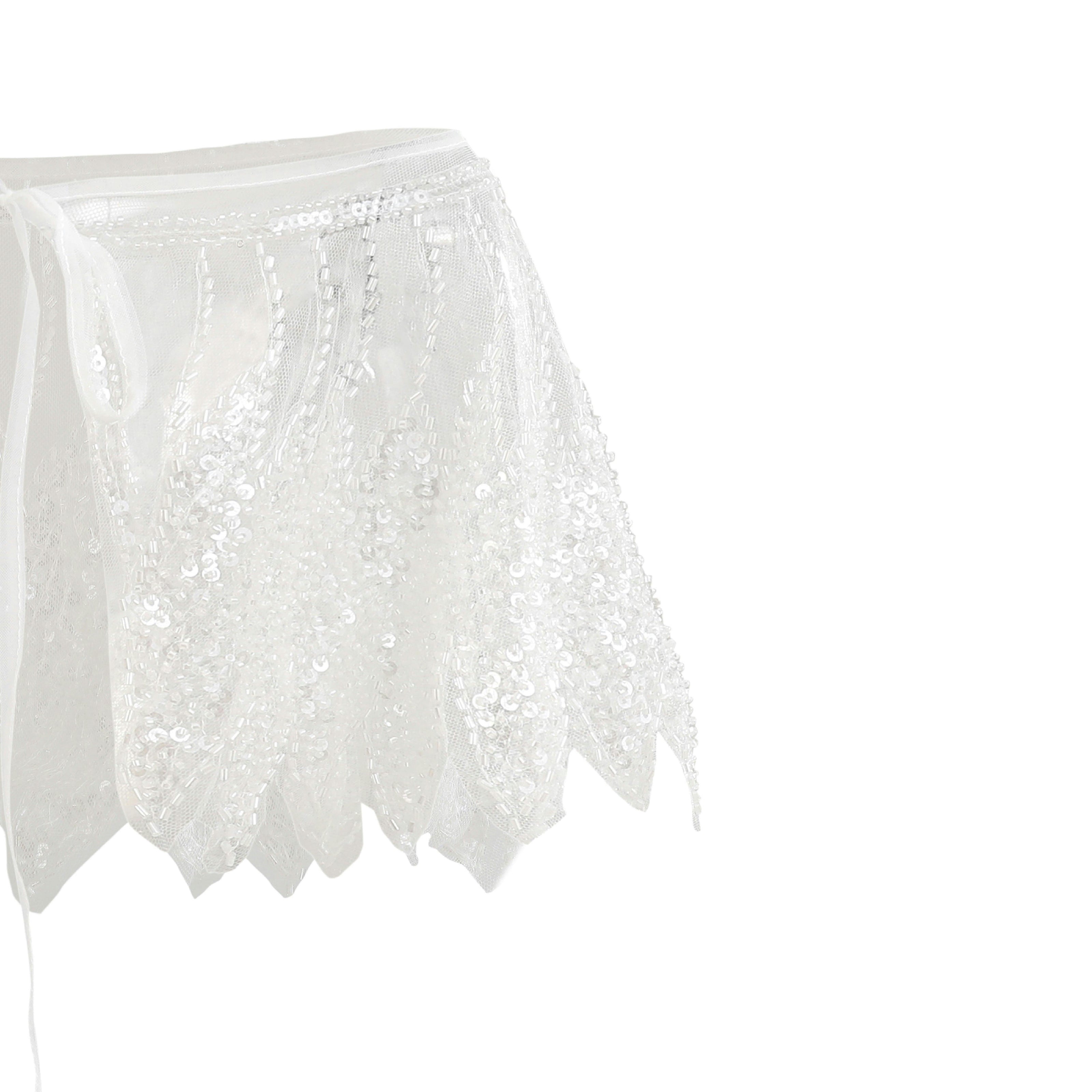 White Sequin Tie-Front Stole