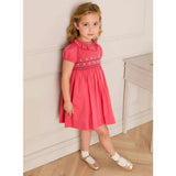 Hand Smocked Flower Embroidered Dress in Strawberry (12mths- 10yrs)