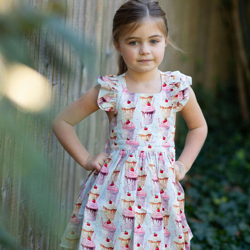 Ruffle Sleeve Dress in Milkshakes