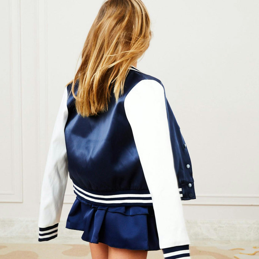 Valley Satin Varsity Jacket Navy & White
