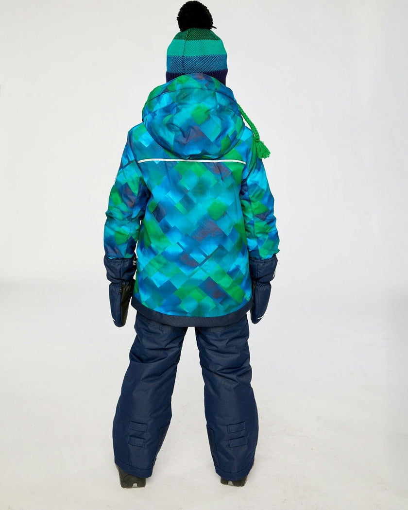 Two Piece Play Snowsuit Blue and Green Checkered Print with Navy Pants
